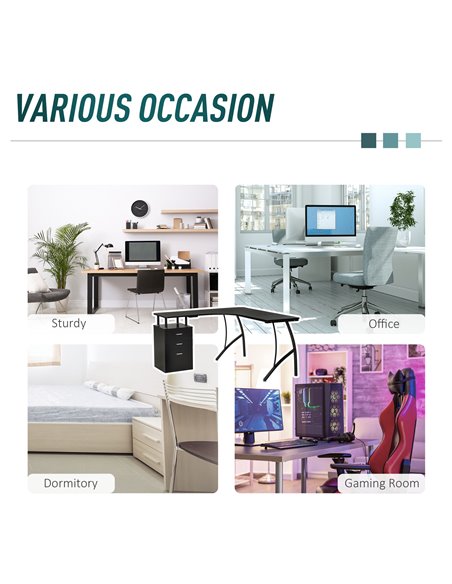 HOMCOM L-Shaped Computer Desk Table with Storage Drawer Home Office Corner Industrial Style Workstation, Black - pic 7562 | FastDaddyshop