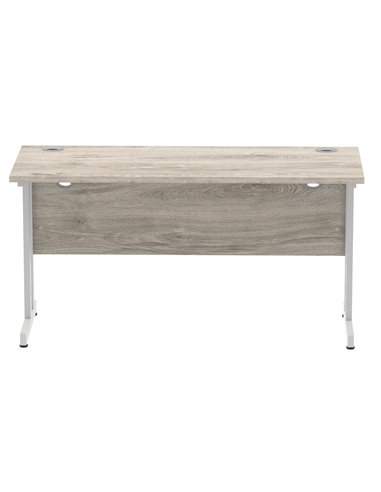 Dynamic Impulse 1400 x 600mm Straight Office Desk Grey Oak Top Silver Cantilever Leg I003071