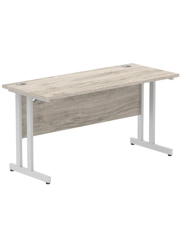 Dynamic Impulse 1400 x 600mm Straight Office Desk Grey Oak Top Silver Cantilever Leg I003071