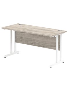 Dynamic Impulse 1400 x 600mm Straight Office Desk Grey Oak Top White Cantilever Leg I003072