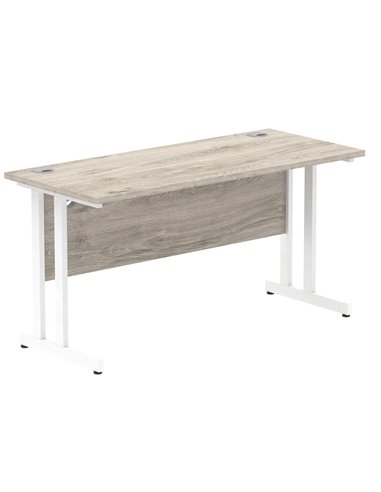 Dynamic Impulse 1400 x 600mm Straight Office Desk Grey Oak Top White Cantilever Leg I003072