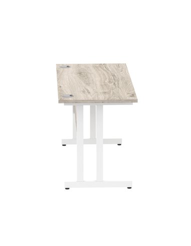 Dynamic Impulse 1400 x 600mm Straight Office Desk Grey Oak Top White Cantilever Leg I003072