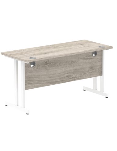 Dynamic Impulse 1400 x 600mm Straight Office Desk Grey Oak Top White Cantilever Leg I003072