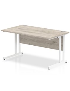 Dynamic Impulse 1400 x 800mm Straight Office Desk Grey Oak Top White Cantilever Leg I003073