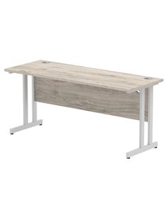 Dynamic Impulse 1600 x 600mm Straight Office Desk Grey Oak Top Silver Cantilever Leg I003075