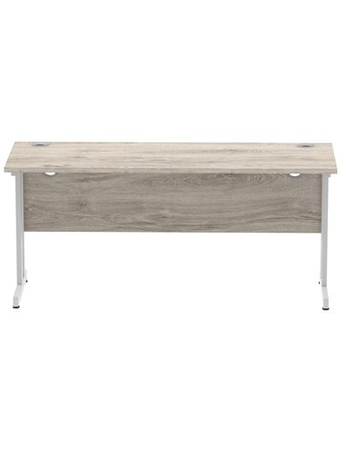 Dynamic Impulse 1600 x 600mm Straight Office Desk Grey Oak Top Silver Cantilever Leg I003075