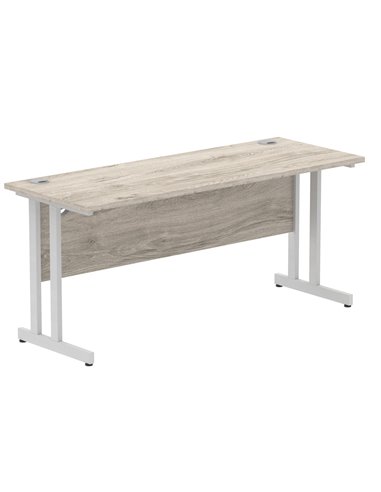 Dynamic Impulse 1600 x 600mm Straight Office Desk Grey Oak Top Silver Cantilever Leg I003075