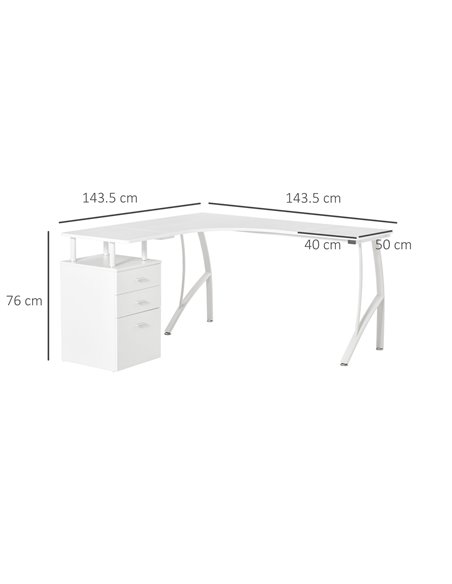 HOMCOM L-Shaped Computer Desk Table with Storage Drawer Home Office Corner Industrial Style Workstation, White - pic 7567 | FastDaddyshop