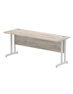 Dynamic Impulse 1800 x 600mm Straight Office Desk Grey Oak Top Silver Cantilever Leg I003079