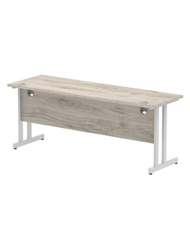 Dynamic Impulse 1800 x 600mm Straight Office Desk Grey Oak Top Silver Cantilever Leg I003079