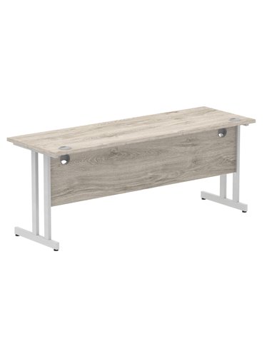 Dynamic Impulse 1800 x 600mm Straight Office Desk Grey Oak Top Silver Cantilever Leg I003079