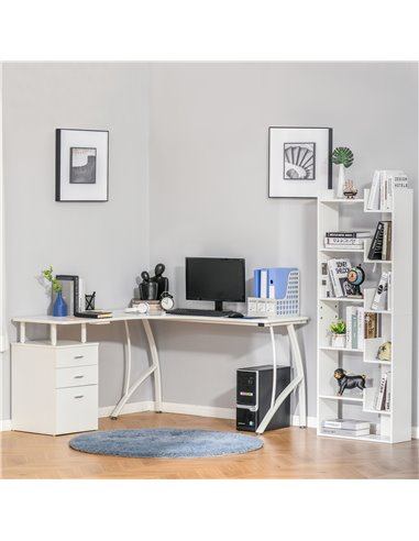 HOMCOM L-Shaped Computer Desk Table with Storage Drawer Home Office Corner Industrial Style Workstation, White