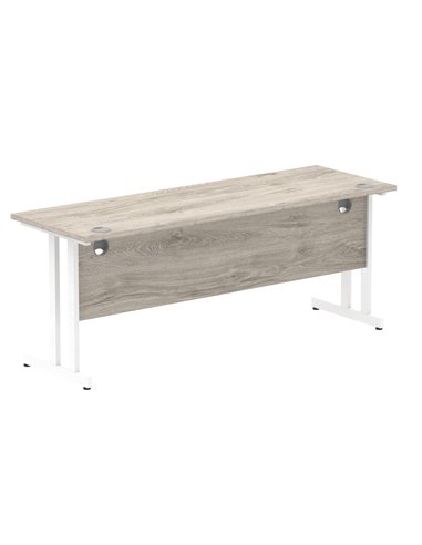 Dynamic Impulse 1800 x 600mm Straight Office Desk Grey Oak Top White Cantilever Leg I003080