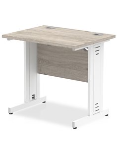 Dynamic Impulse 800 x 600mm Straight Office Desk Grey Oak Top White Cable Managed Leg I003094