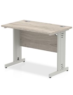 Dynamic Impulse 1000 x 600mm Straight Office Desk Grey Oak Top Silver Cable Managed Leg I003095