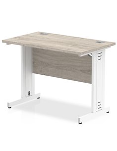 Dynamic Impulse 1000 x 600mm Straight Office Desk Grey Oak Top White Cable Managed Leg I003096