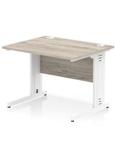 Dynamic Impulse 1000 x 800mm Straight Office Desk Grey Oak Top White Cable Managed Leg I003097
