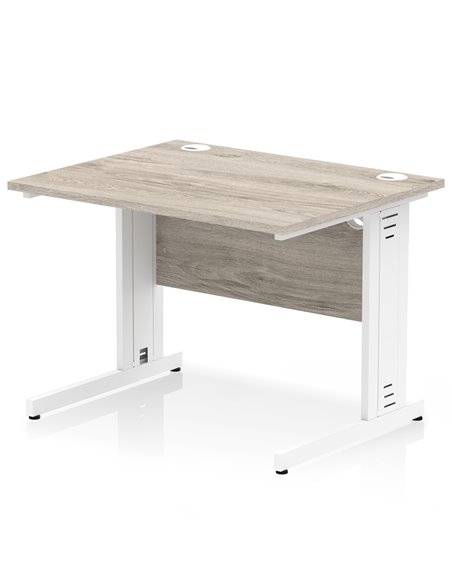 Dynamic Impulse 1000 x 800mm Straight Office Desk Grey Oak Top White Cable Managed Leg I003097 - pic 75705 | FastDaddyshop
