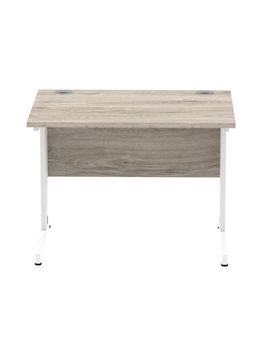 Dynamic Impulse 1000 x 800mm Straight Office Desk Grey Oak Top White Cable Managed Leg I003097