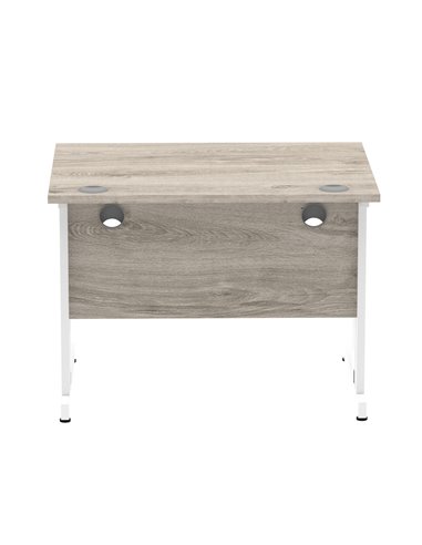 Dynamic Impulse 1000 x 800mm Straight Office Desk Grey Oak Top White Cable Managed Leg I003097