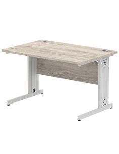 Dynamic Impulse 1200 x 800mm Straight Office Desk Grey Oak Top Silver Cable Managed Leg I003098