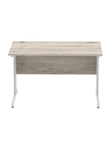 Dynamic Impulse 1200 x 800mm Straight Office Desk Grey Oak Top Silver Cable Managed Leg I003098
