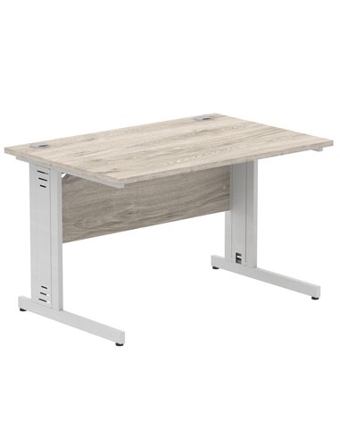 Dynamic Impulse 1200 x 800mm Straight Office Desk Grey Oak Top Silver Cable Managed Leg I003098