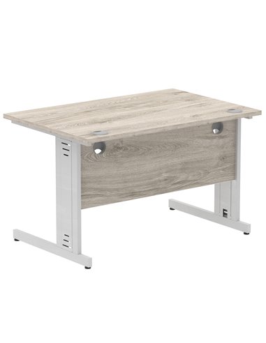 Dynamic Impulse 1200 x 800mm Straight Office Desk Grey Oak Top Silver Cable Managed Leg I003098