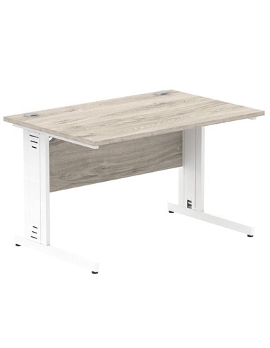 Dynamic Impulse 1200 x 800mm Straight Office Desk Grey Oak Top White Cable Managed Leg I003101