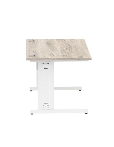 Dynamic Impulse 1200 x 800mm Straight Office Desk Grey Oak Top White Cable Managed Leg I003101