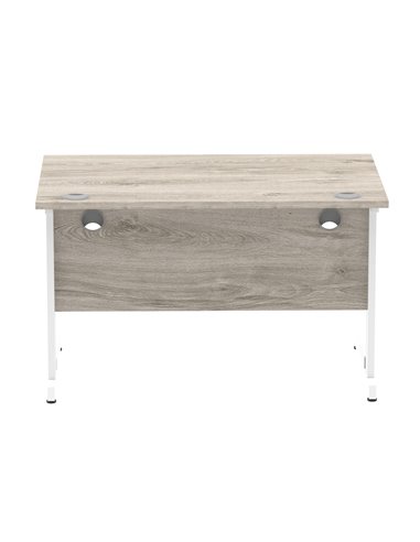 Dynamic Impulse 1200 x 800mm Straight Office Desk Grey Oak Top White Cable Managed Leg I003101