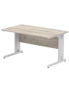 Dynamic Impulse 1400 x 800mm Straight Office Desk Grey Oak Top Silver Cable Managed Leg I003102