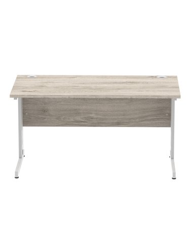 Dynamic Impulse 1400 x 800mm Straight Office Desk Grey Oak Top Silver Cable Managed Leg I003102