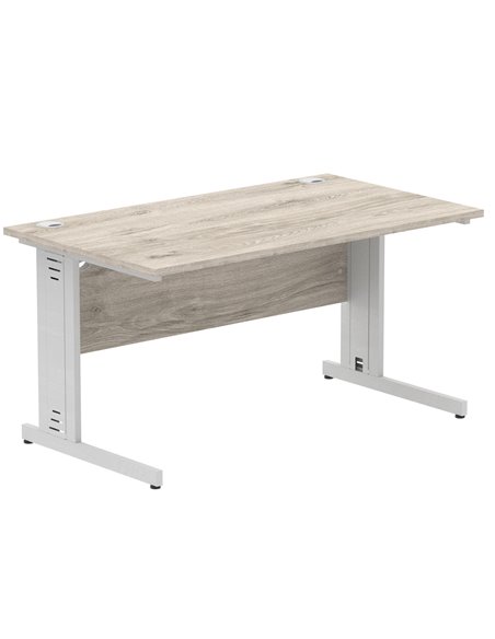 Dynamic Impulse 1400 x 800mm Straight Office Desk Grey Oak Top Silver Cable Managed Leg I003102 - pic 75733 | FastDaddyshop