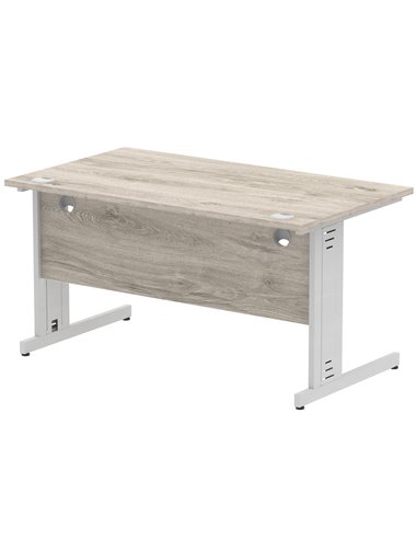 Dynamic Impulse 1400 x 800mm Straight Office Desk Grey Oak Top Silver Cable Managed Leg I003102