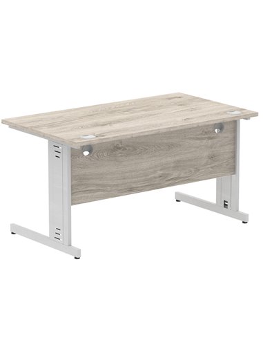 Dynamic Impulse 1400 x 800mm Straight Office Desk Grey Oak Top Silver Cable Managed Leg I003102