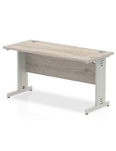 Dynamic Impulse 1400 x 600mm Straight Office Desk Grey Oak Top Silver Cable Managed Leg I003103