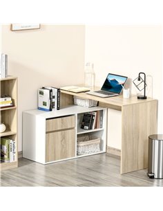 Homcom L-Shaped Corner Computer Desk with Storage Shelf Drawer, Oak and White 2