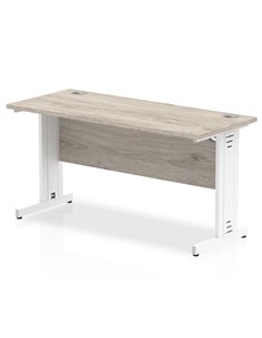 Dynamic Impulse 1400 x 600mm Straight Office Desk Grey Oak Top White Cable Managed Leg I003104