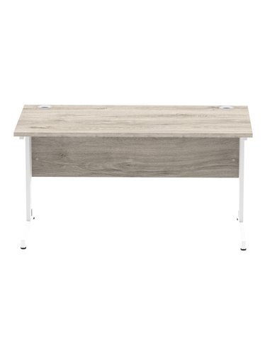 Dynamic Impulse 1400 x 800mm Straight Office Desk Grey Oak Top White Cable Managed Leg I003105