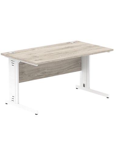 Dynamic Impulse 1400 x 800mm Straight Office Desk Grey Oak Top White Cable Managed Leg I003105