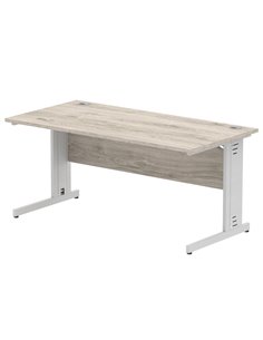 Dynamic Impulse 1600 x 800mm Straight Office Desk Grey Oak Top Silver Cable Managed Leg I003106