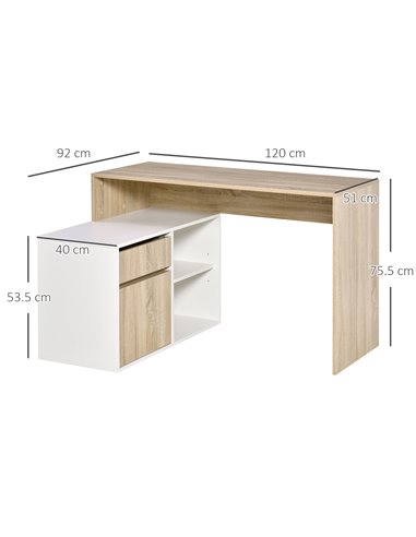 HOMCOM L-Shaped Corner Computer Desk Study Table PC Work w/ Storage Shelf Drawer Office, Oak and White