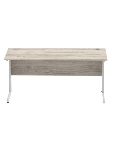 Dynamic Impulse 1600 x 800mm Straight Office Desk Grey Oak Top Silver Cable Managed Leg I003106