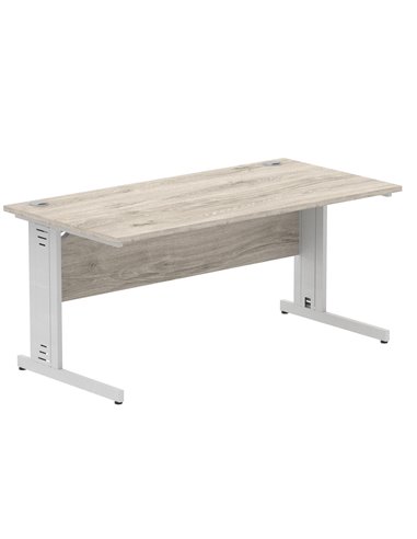 Dynamic Impulse 1600 x 800mm Straight Office Desk Grey Oak Top Silver Cable Managed Leg I003106