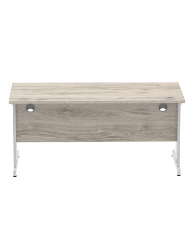 Dynamic Impulse 1600 x 800mm Straight Office Desk Grey Oak Top Silver Cable Managed Leg I003106
