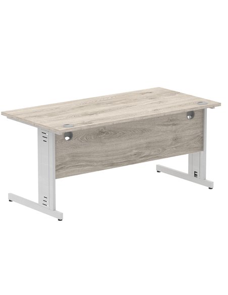 Dynamic Impulse 1600 x 800mm Straight Office Desk Grey Oak Top Silver Cable Managed Leg I003106 - pic 75755 | FastDaddyshop