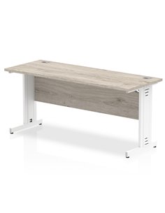 Dynamic Impulse 1600 x 600mm Straight Office Desk Grey Oak Top White Cable Managed Leg I003108