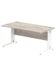 Dynamic Impulse 1600 x 800mm Straight Office Desk Grey Oak Top White Cable Managed Leg I003109