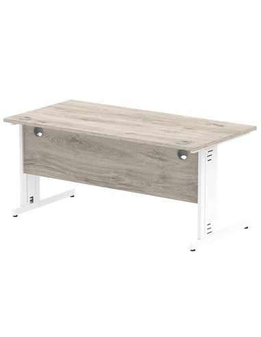Dynamic Impulse 1600 x 800mm Straight Office Desk Grey Oak Top White Cable Managed Leg I003109